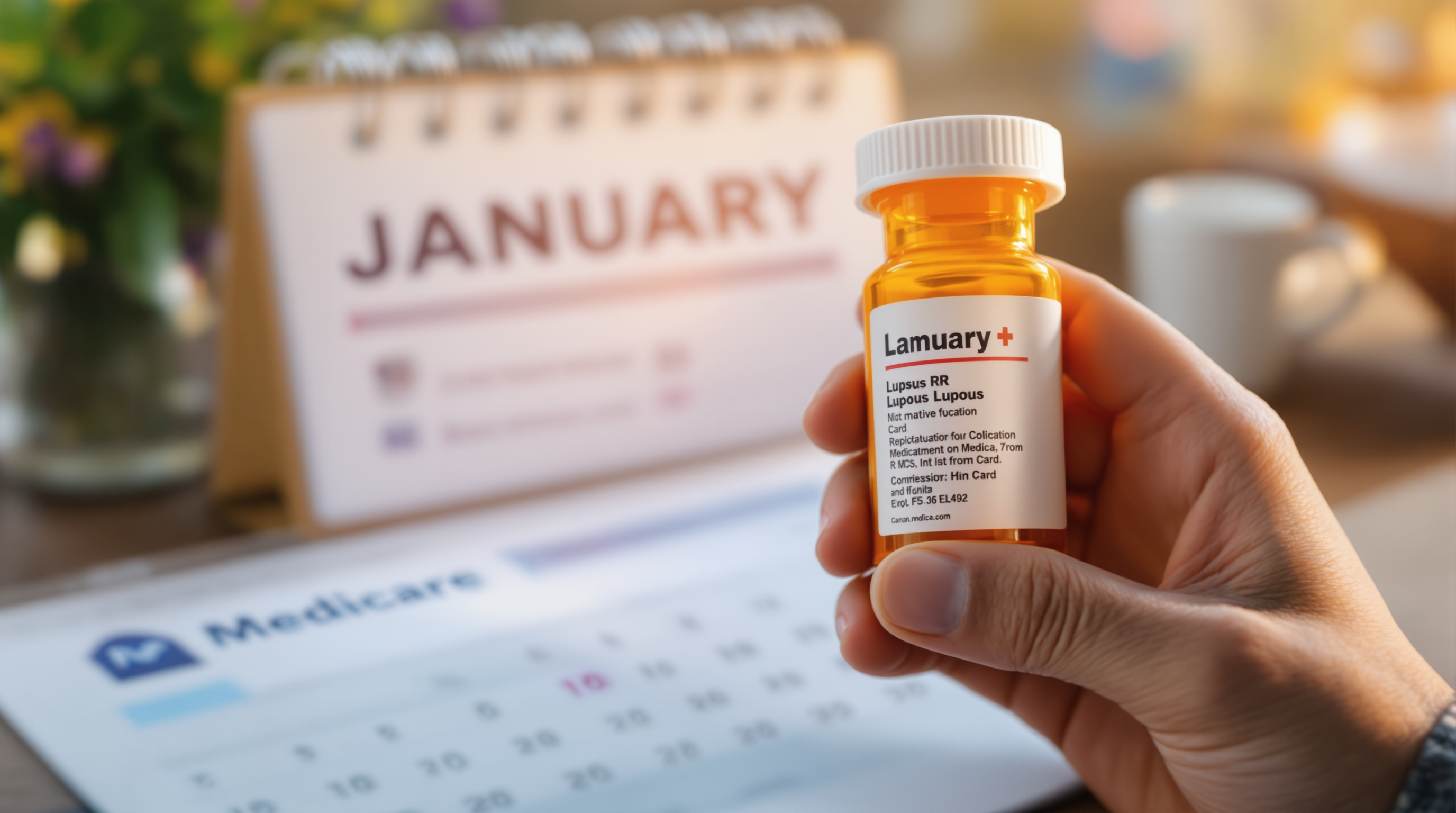 A lupus patient holds a specialty medication bottle next to their Medicare card - representing the $2,000 Part D upfront billing problem
